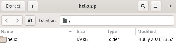 The zipfile only includes the hello folder